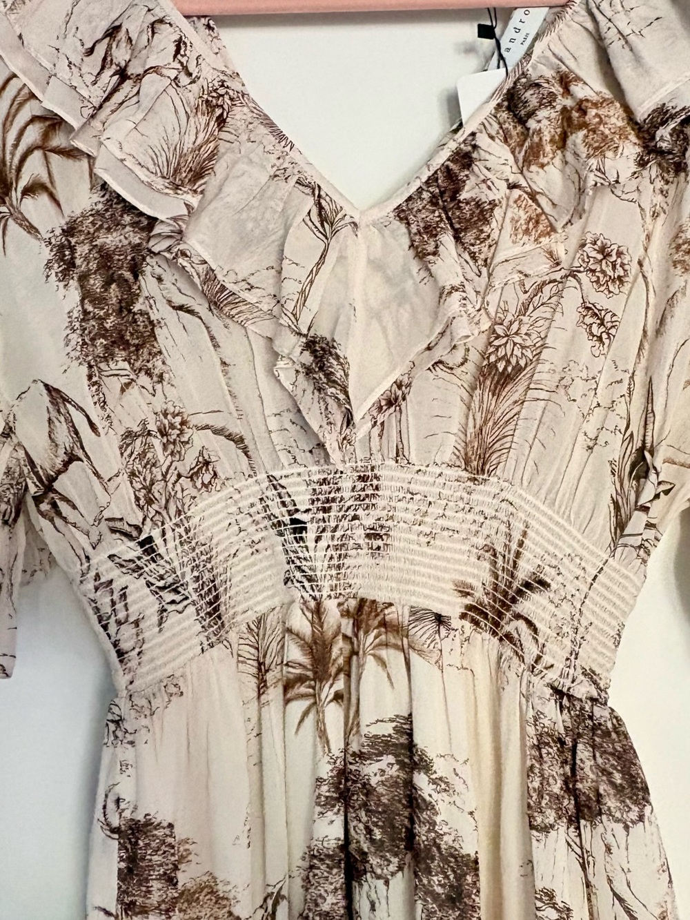 Sandro Ruffled Printed Gauze Midi Dress NWT Ecru FR 36 US 4 Toile Print - Picture 8 of 13